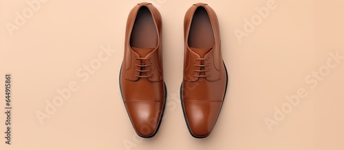 Brown leather shoe isolated and comfortable isolated pastel background Copy space