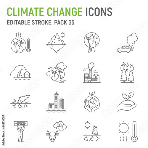 Climate change line icon set, ecology collection, vector graphics, logo illustrations, ecological vector icons, eco symbols signs, outline pictograms, editable stroke