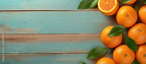 Fresh mandarins on a table suitable for juice rich in nutrients isolated pastel background Copy space photo