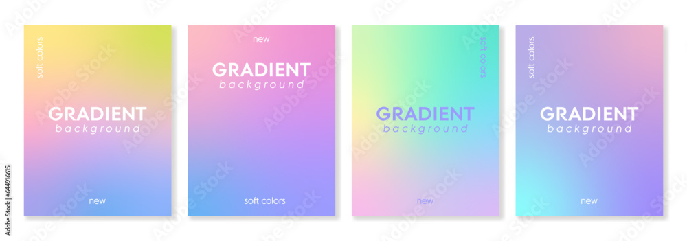 Set of 4 cover templates with gradient backgrounds of soft colors. For brochures, catalogs, flyers, branding, business cards, social media and more. Just add your title and description.