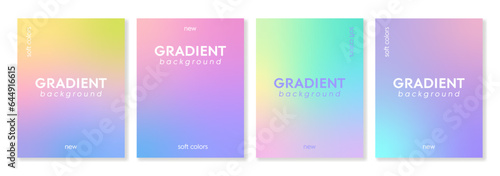 Set of 4 cover templates with gradient backgrounds of soft colors. For brochures, catalogs, flyers, branding, business cards, social media and more. Just add your title and description.