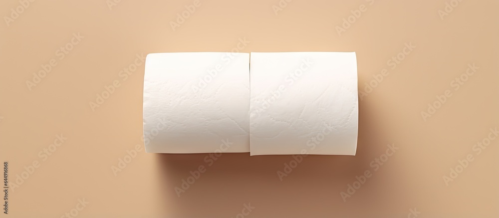 Two white toilet paper rolls on a isolated pastel background Copy space in isolation Two white toilet paper rolls on a isolated pastel background Copy space in isolation