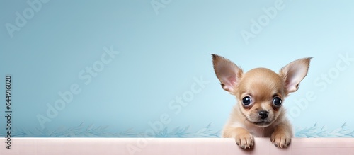 Chihuahua Puppy Dogs portrait isolated pastel background Copy space © HN Works