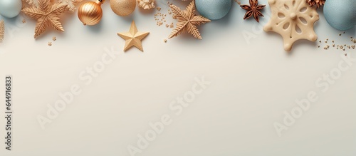 Christmas message with decorations on a isolated pastel background Copy space