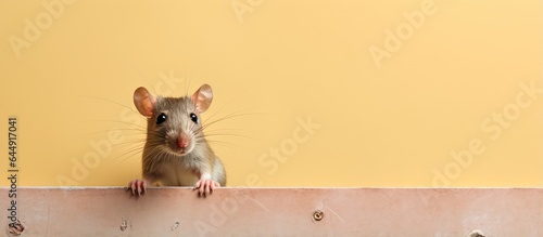 A tiny rodent got stuck on a glue mousetrap in a dark setting isolated pastel background Copy space photo