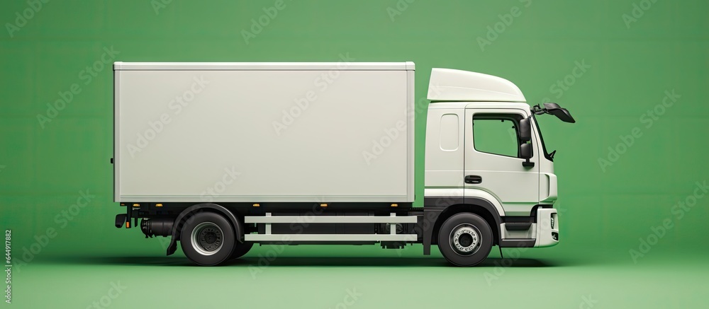 Isolated white truck on a isolated pastel background Copy space with green body Isolated white truck on a isolated pastel background Copy space with green body