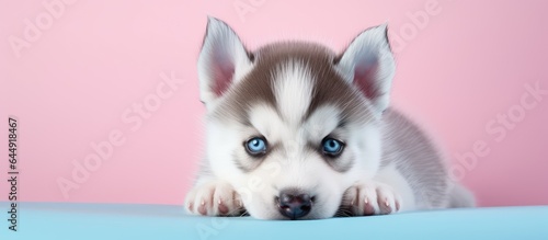baby husky isolated pastel background Copy space
