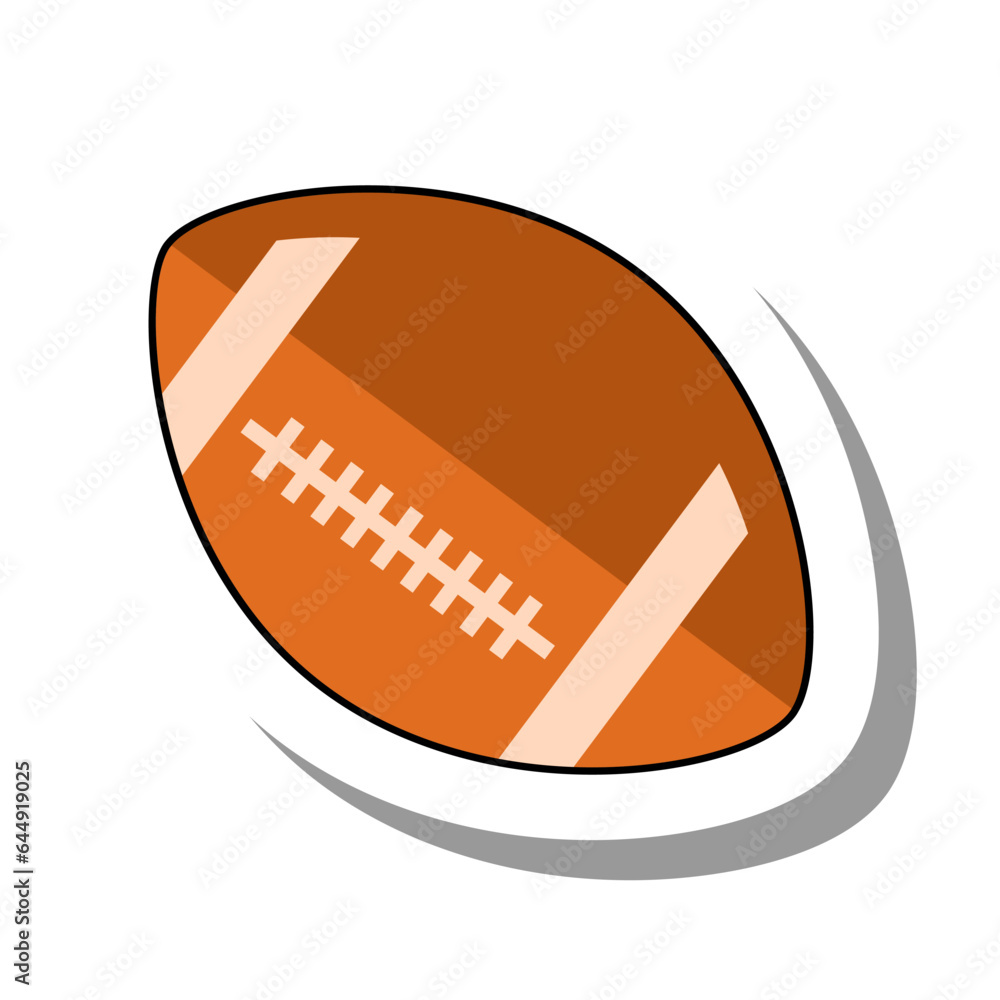 Brown leather oval ball flat paper sticker icon. Sports equipment for active sports and body strengthening or playing American football and rugby isolated on white background. Sport tools concept Brown leather oval ball flat paper sticker icon. Sports equipment for active sports and body strengthening or playing American football and rugby isolated on white background. Sport tools concept