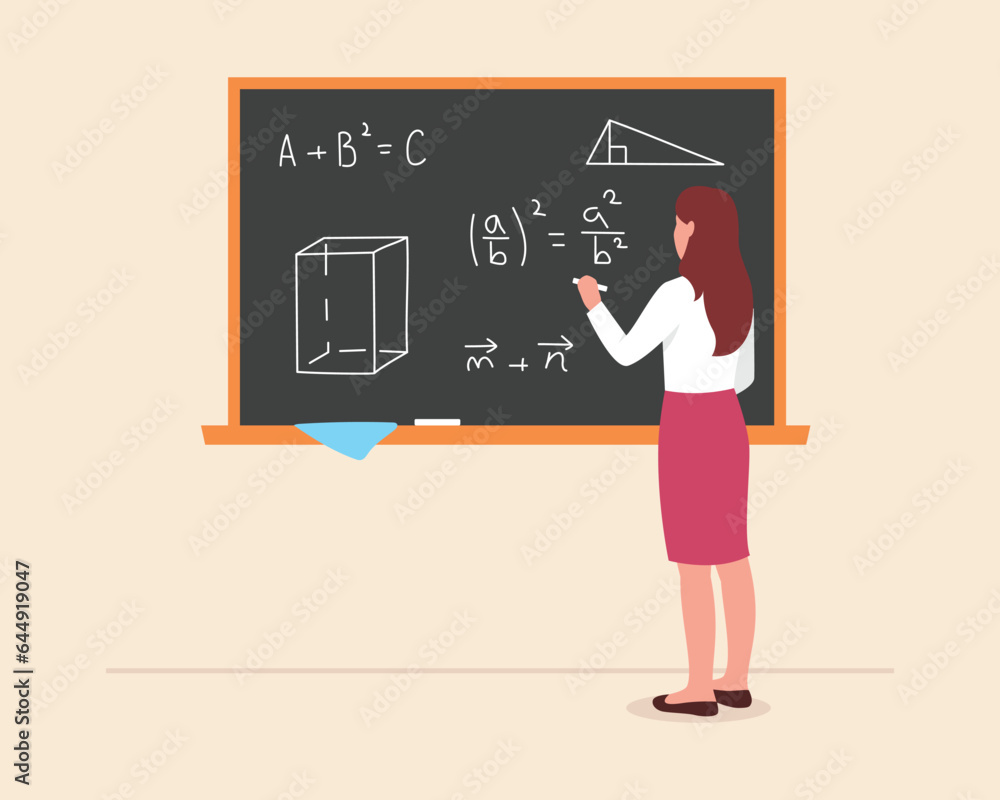 girl writes with chalk on a blackboard girl writes with chalk on a blackboard