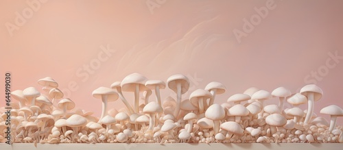 White Bunashimeji mushrooms on a isolated pastel background Copy space photo