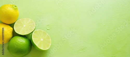 Fresh lime green Lemon juice isolated pastel background Copy space