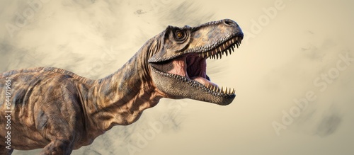 Detailed and realistic 3D image of a T Rex dinosaur isolated on a isolated pastel background Copy space © HN Works