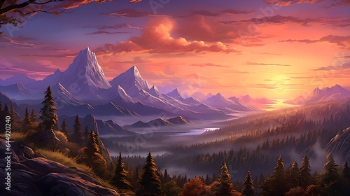 Sunset over the mountain landscape