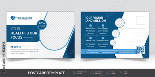 Minimalist medical healthcare postcard template.Modern amazing and modern postcard design