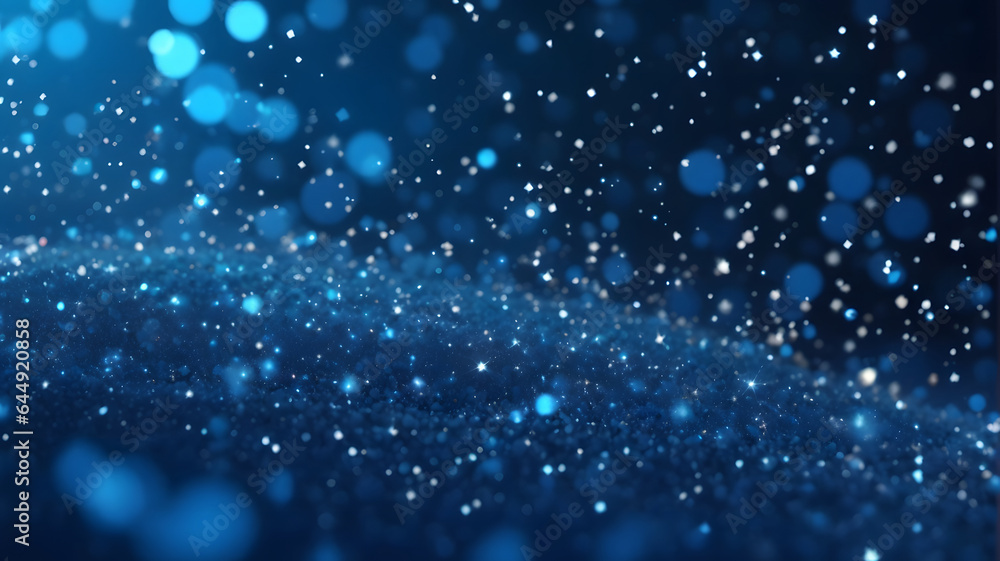 Blue color glitter dust with bokeh effect.
