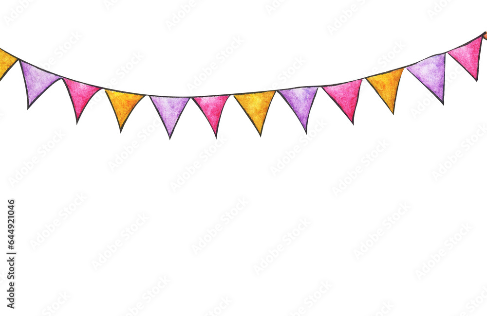 Obraz premium Watercolor painting of Colorful party bunting flag, carnival garlands of flags.