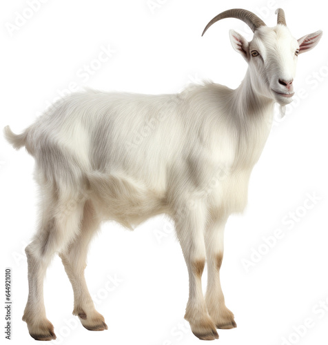 Standing white goat isolated on a transparent background