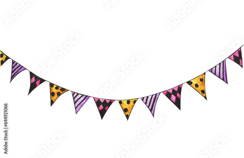 Watercolor painting of Colorful party bunting flag, carnival garlands of flags.