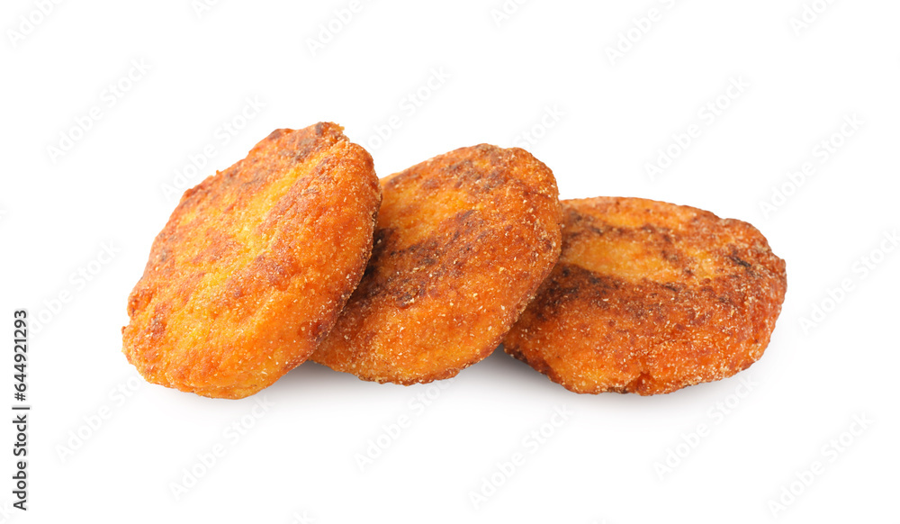 Tasty cooked vegan cutlets isolated on white Tasty cooked vegan cutlets isolated on white