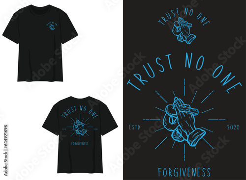trust no one hand prayer retro design streetwear tshirt 