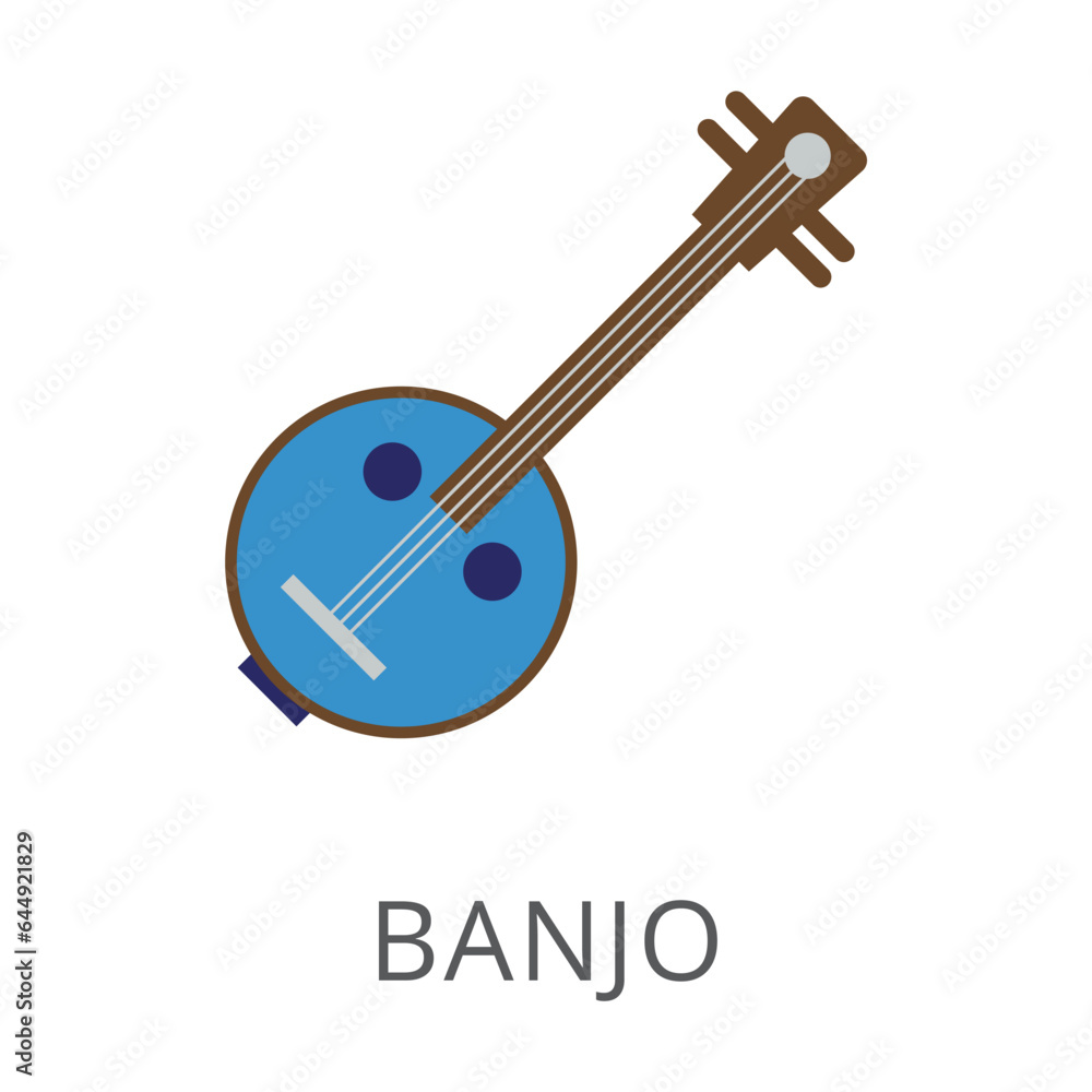 Banjo as African symbol flat vector icon. Cartoon drawing or illustration of traditional symbol on white background. Traveling, music, tourism, Africa concept Banjo as African symbol flat vector icon. Cartoon drawing or illustration of traditional symbol on white background. Traveling, music, tourism, Africa concept