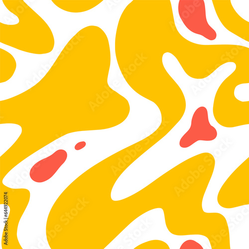 1970 psychedelic trippy y2k seamless pattern with groovy wave. Modern naive Retro 70s trendy background. Minimalist nursery print of psychedelic yellow curvy shapes