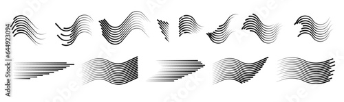 A large set of lines in the form of speed for comics or anime. Stripes in the form of a turn, zigzag, reversal, drill, arc and speral in black on a transparent background
