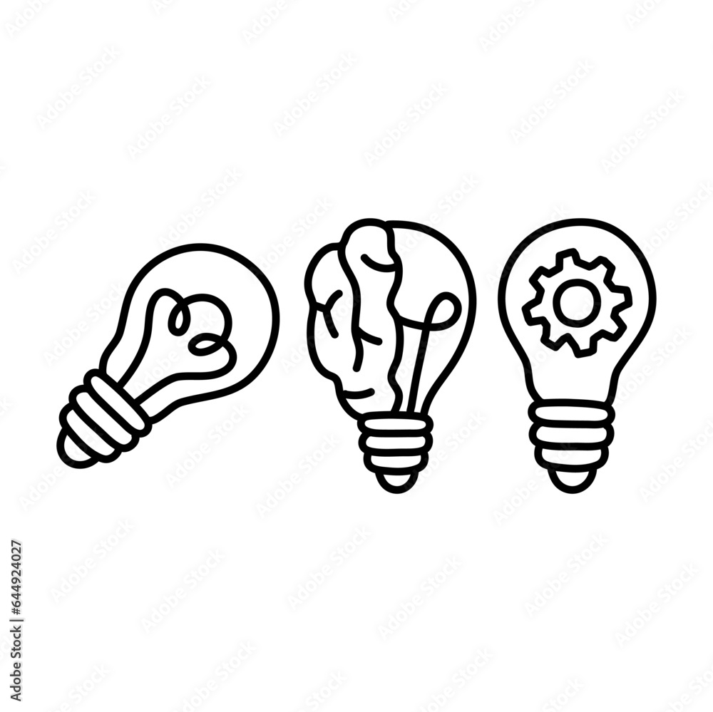 Vector bulb icon with concept of idea. Doodle hand drawn sign. Illustration for print, web Vector bulb icon with concept of idea. Doodle hand drawn sign. Illustration for print, web