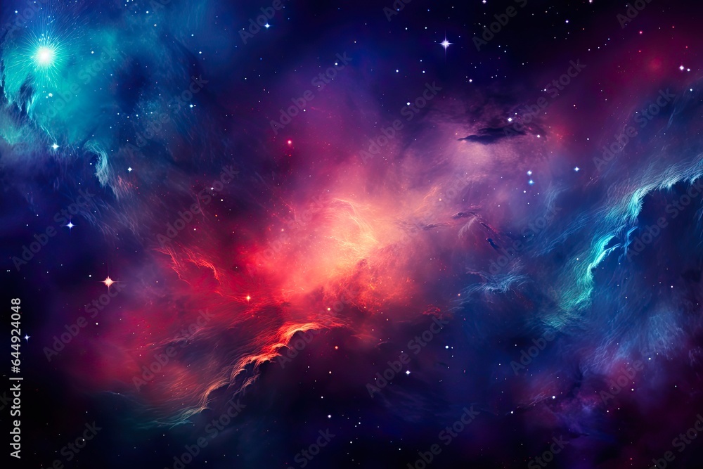 Colorful Nebula with Dark Matter Background in Space and Galaxy - An Energy-Filled Universe as a Vibrant Cosmic Backdrop - obrazy, fototapety, plakaty 