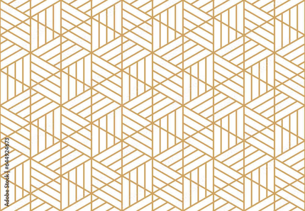 Triangle seamless pattern with gold strip line, hexagon repeat tile, png with transparent background.