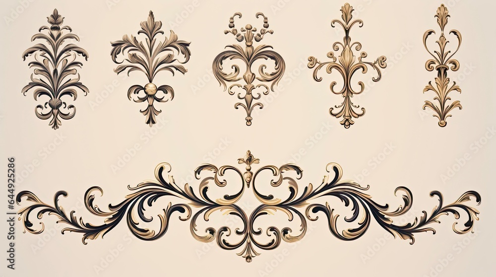 Ornamental Design Elements Collection Hand Drawn in Vignette Style with Decorative Ornaments