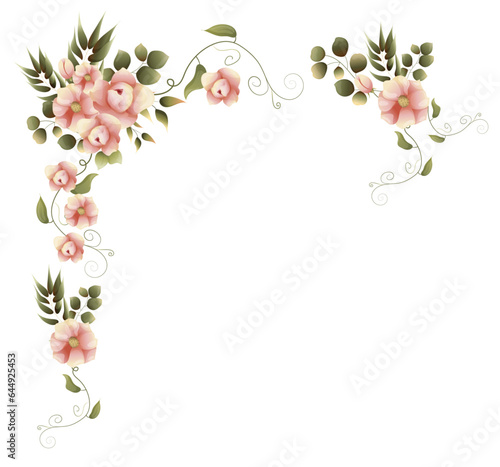 Vector wedding ceremony frame with peony flowers and leaves illustration, flower gate for wedding decoration