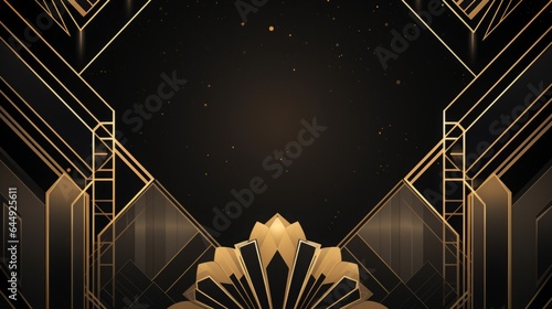 geometric gold line art and art deco background , copy space, 16:9 photo