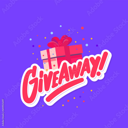Giveaway. Vector handwritten lettering with gift box.