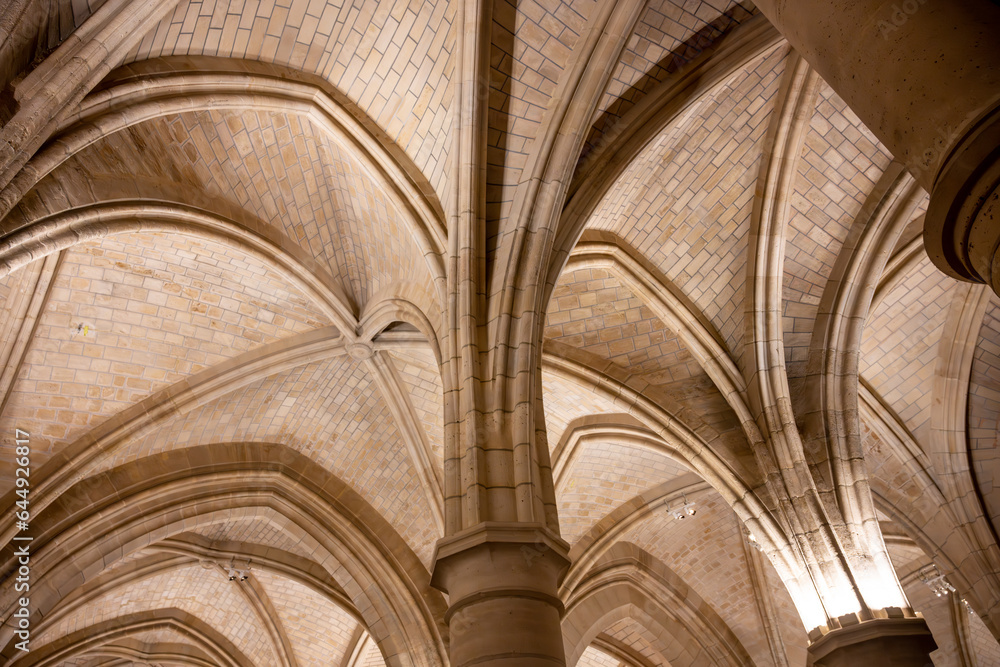 Gothic ceiling of main hall in Conciergerie, former courthouse and prison in Paris, France Gothic ceiling of main hall in Conciergerie, former courthouse and prison in Paris, France