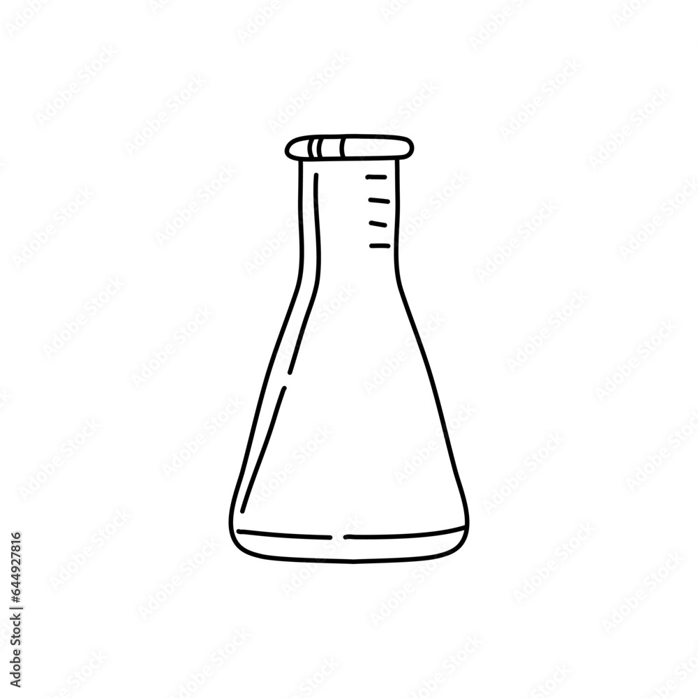 Vector hand drawn Illustration glass flask sketch. School sketch element isolated on white background Vector hand drawn Illustration glass flask sketch. School sketch element isolated on white background