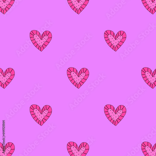 1970 psychedelic seamless pattern. 1970s good vibes hearts ornament. 1960 retro Valentine. Hippie peace and love. Funky and groove card. Trippy art.Hippie wallpaper background poster 