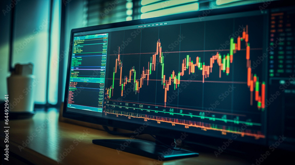 Digital Stock Market Analysis. Stock Trading Data Graph On Computer. Generative AI Digital Stock Market Analysis. Stock Trading Data Graph On Computer. Generative AI