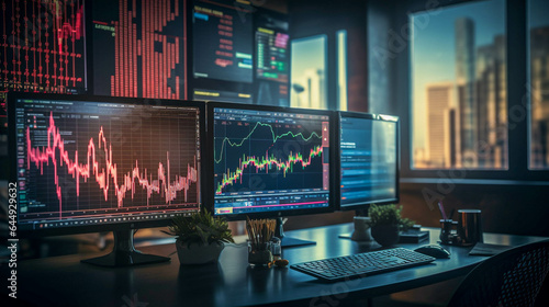 Cutting-Edge Stock Market Insights. Stock Trading Data Graph On Computer. Generative AI
