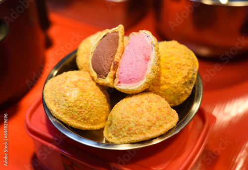 Photography Deep fried ice cream on the street food in Kuala Lumpur night market