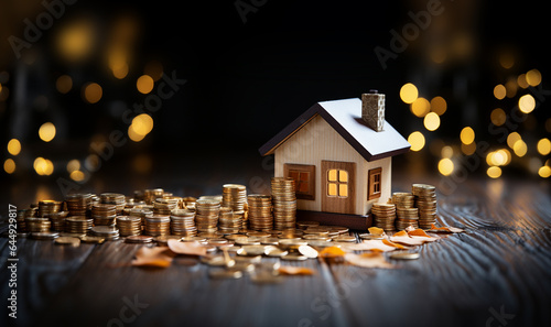 Modeling wooden houses and coins and dollars placed on wooden tables,preparation concept for house model purchase and the fastest growing real estate economy,moving home or renting property via agent