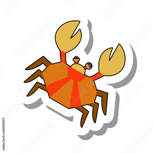 Large tropical crab with large claws. Animals and fish inhabitants of sea depths and oceans concept. Flat paper sticker isolated on white background