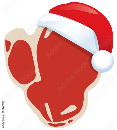 
Button in Steakform mit Weihnachtsmütze zerkratzt