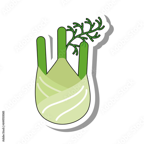 Head of Brussels sprouts. Ripe healthy vegetable. Seasonal harvest of edible plants concept. Flat paper sticker isolated on white background