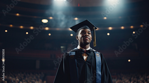 Black male student walking to receive his diploma at college graduation