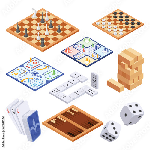 Board games set, flat isometric view Fototapet
