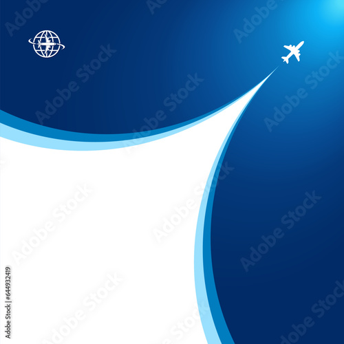 Silhouette of the plane open the sky behind it. Landing page flat design for travel or aircraft company. Vector