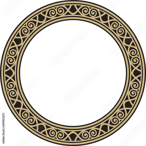 Vector gold and black round classic renaissance ornament. Circle, ring european border, revival style frame..
