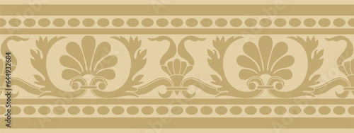 Vector gold seamless classic renaissance ornament. Endless european border, revival style frame..