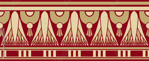 Vector ancient golden and red egyptian seamless ornament. Endless national ethnic border, frame..